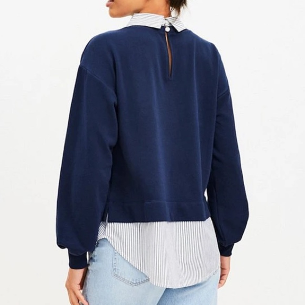 LOFT  Stripe Poplin Layered Mixed Media Sweater - Picture 3 of 5